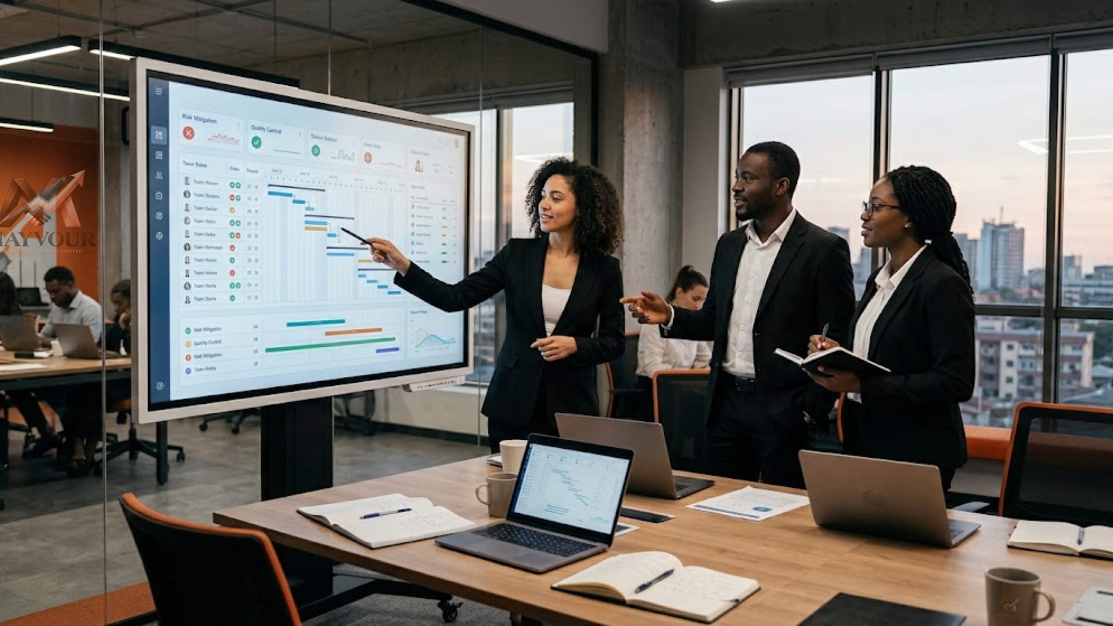 Diverse team coordinating a project